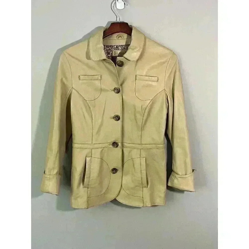 Wilson Leather Beige Womens Jacket Blazer Size Medium